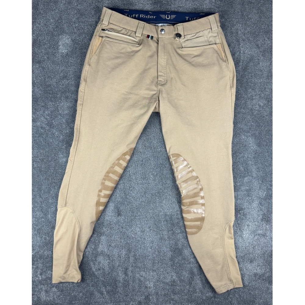 TuffRider Sawyer Breeches Mens 32 Safari Tan Silicone Knee Patch Riding Pants